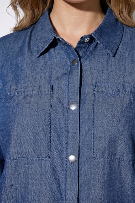 Long-Jeanshemd, oversized, Halbarm mit Umschlag