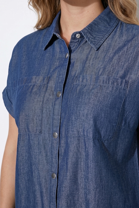 Long-Jeanshemd, oversized, Halbarm mit Umschlag