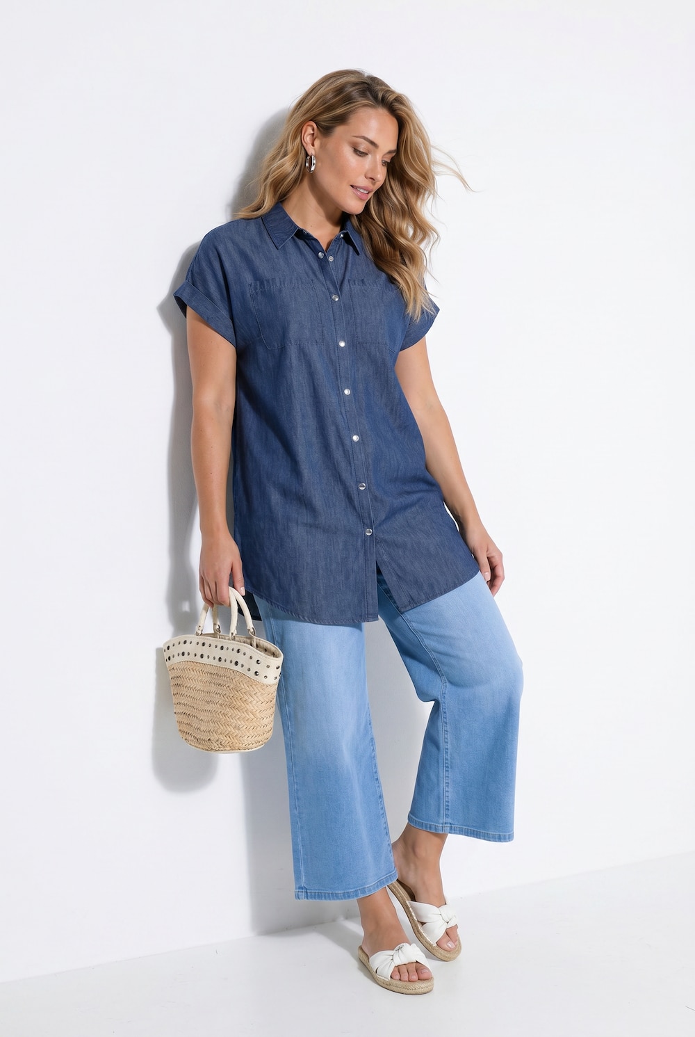 Long-Jeanshemd, oversized, Halbarm mit Umschlag, Angel of Style x MIAMODA