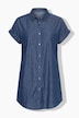 Chemisier long en jean, oversize, manches courtes avec revers