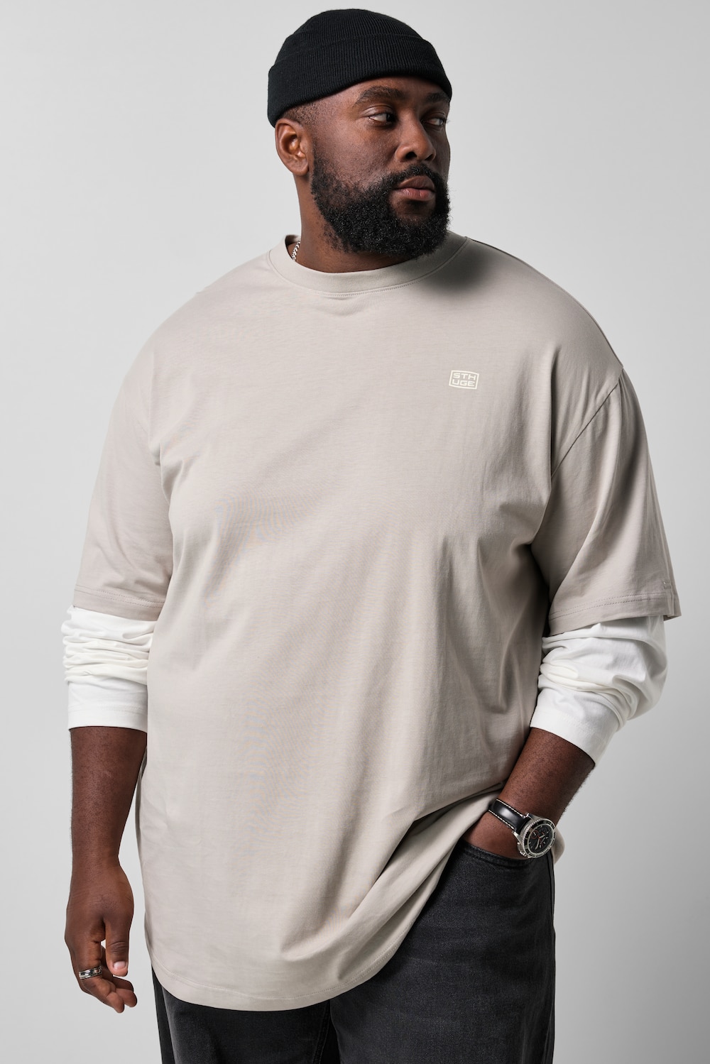 Langarmshirt, 2-in1 Look, Front Print, bis 8XL