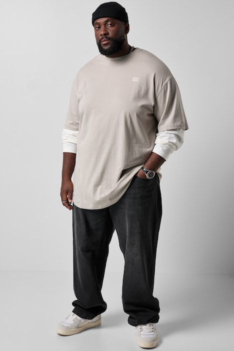 Langarmshirt, 2-in1 Look, Front Print, bis 8XL