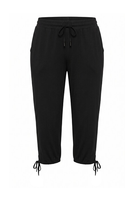 Sweat Capri pants, straight fit, elasticated waistband, hem slit