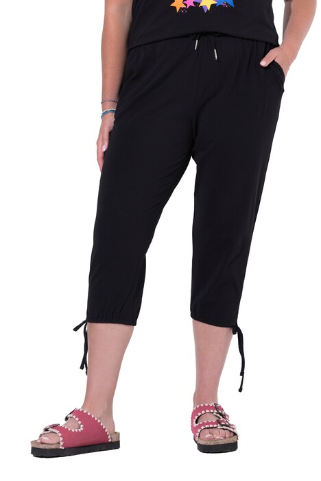 Sweat Capri pants, straight fit, elasticated waistband, hem slit