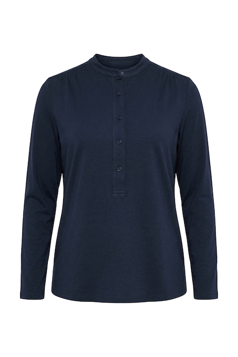 Shirt, Knopfleiste, Classic, Stehkragen, Langarm