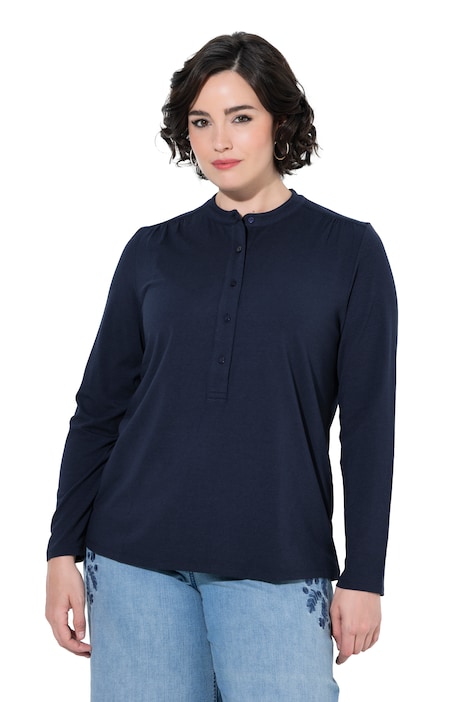 Shirt, Knopfleiste, Classic, Stehkragen, Langarm