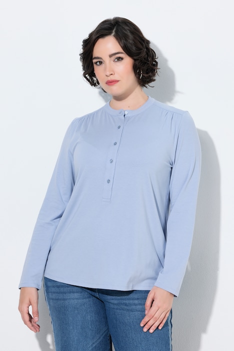 Shirt, Knopfleiste, Classic, Stehkragen, Langarm