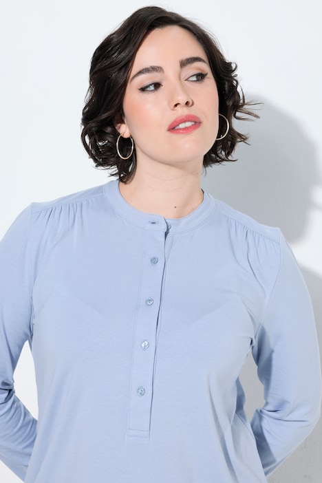 Shirt, Knopfleiste, Classic, Stehkragen, Langarm