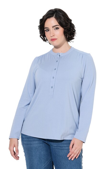 Shirt, Knopfleiste, Classic, Stehkragen, Langarm