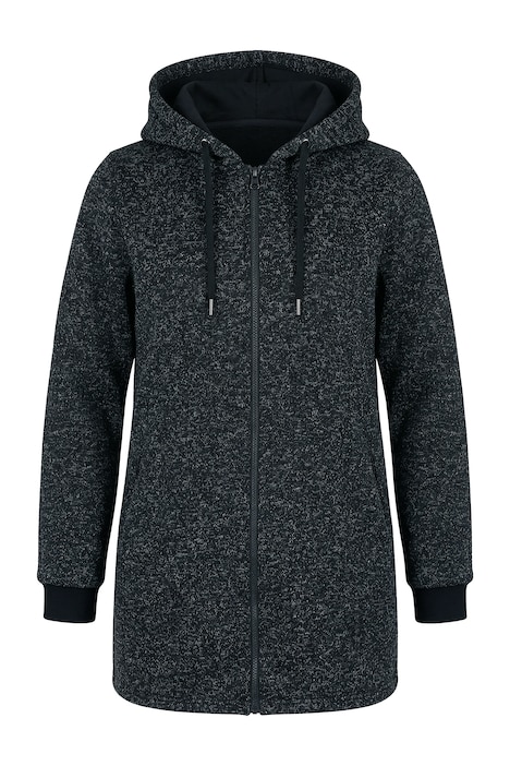 Strickfleece-Jacke, Schriftzug, Kapuze, Langarm