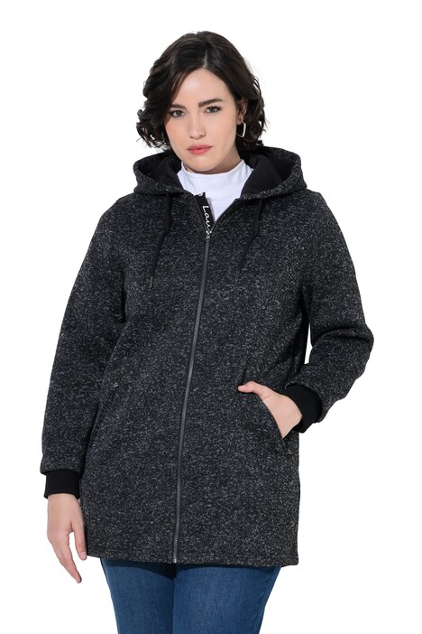 Strickfleece-Jacke, Schriftzug, Kapuze, Langarm