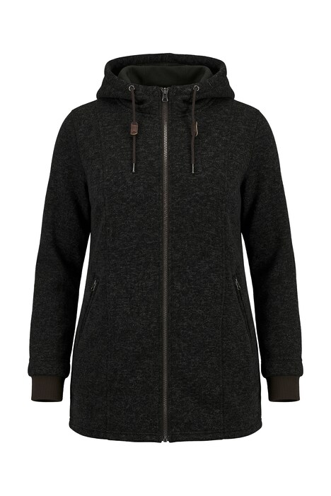 Strickfleece-Jacke, Schriftzug, Kapuze, Langarm