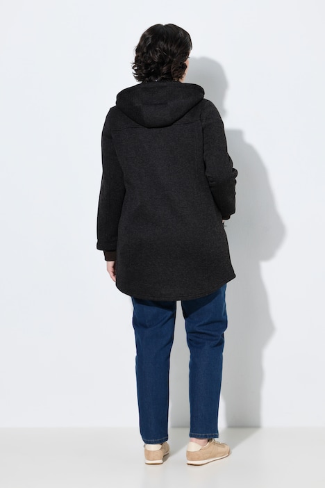 Strickfleece-Jacke, Schriftzug, Kapuze, Langarm