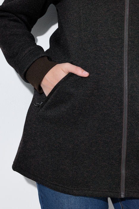 Strickfleece-Jacke, Schriftzug, Kapuze, Langarm