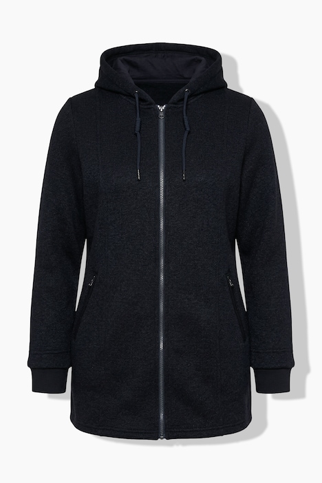 Strickfleece-Jacke, Schriftzug, Kapuze, Langarm
