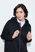 Strickfleece-Jacke, Schriftzug, Kapuze, Langarm
