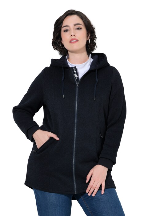 Strickfleece-Jacke, Schriftzug, Kapuze, Langarm