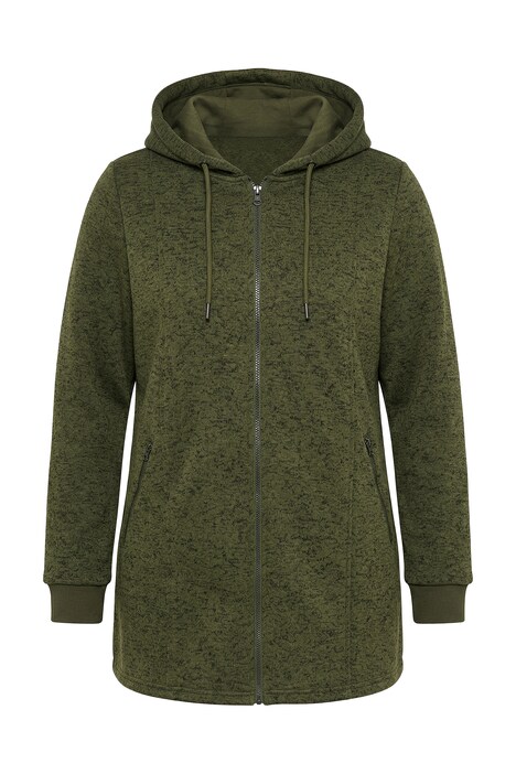Strickfleece-Jacke, Schriftzug, Kapuze, Langarm