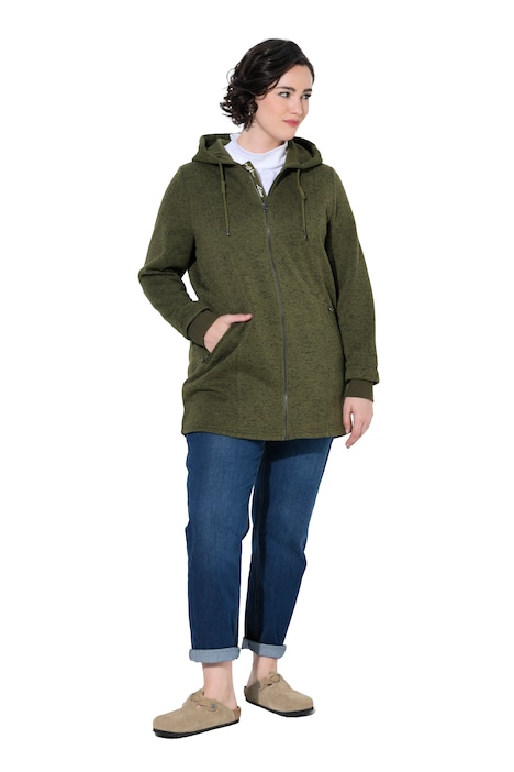Strickfleece-Jacke, Schriftzug, Kapuze, Langarm
