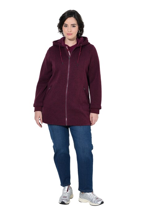 Strickfleece-Jacke, Schriftzug, Kapuze, Langarm