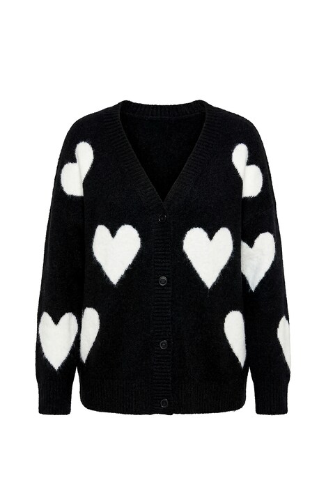 Strickjacke, Herzen, Oversized, V-Ausschnitt, Langarm