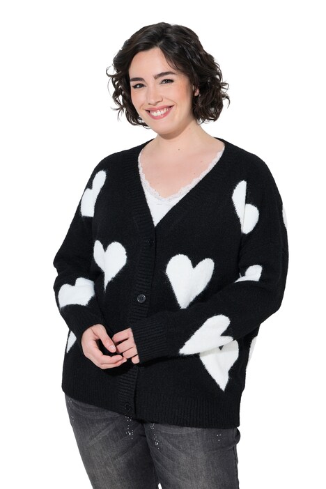 Strickjacke, Herzen, Oversized, V-Ausschnitt, Langarm