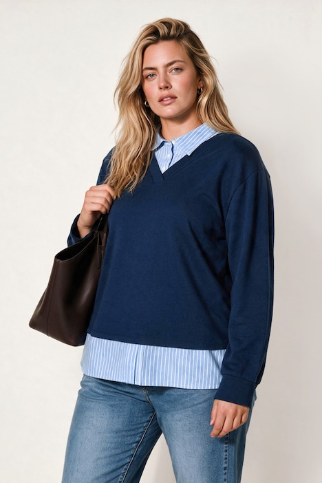 Sudadera, apariencia de varias capas, cuello de pico, mangas largas