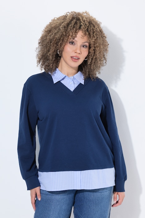 Sweatshirt, Lagenoptik, V-Ausschnitt, Langarm