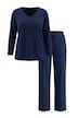 Pyjama, Ziernähte, V-Ausschnitt, 3/4-Arm