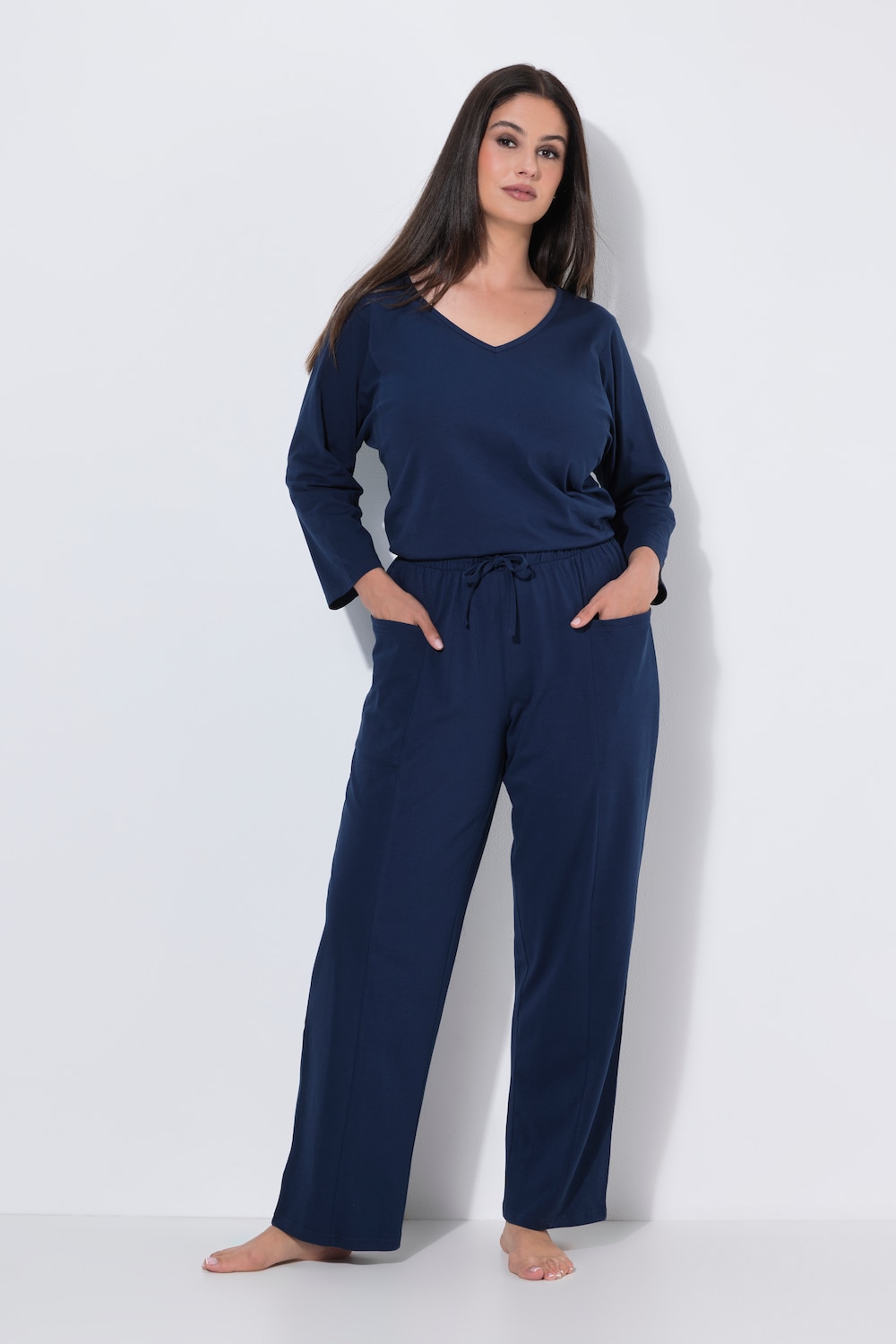Pyjama, Ziernähte, V-Ausschnitt, 3/4-Arm