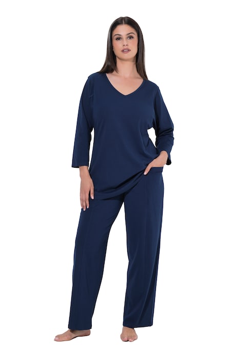 Pyjama, Ziernähte, V-Ausschnitt, 3/4-Arm