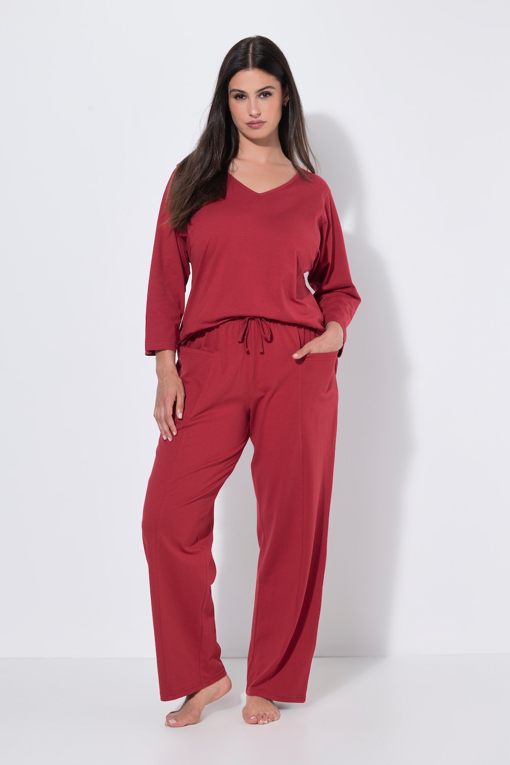 Pyjama, Ziernähte, V-Ausschnitt, 3/4-Arm