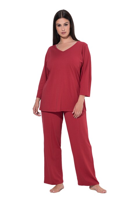 Pyjama, Ziernähte, V-Ausschnitt, 3/4-Arm