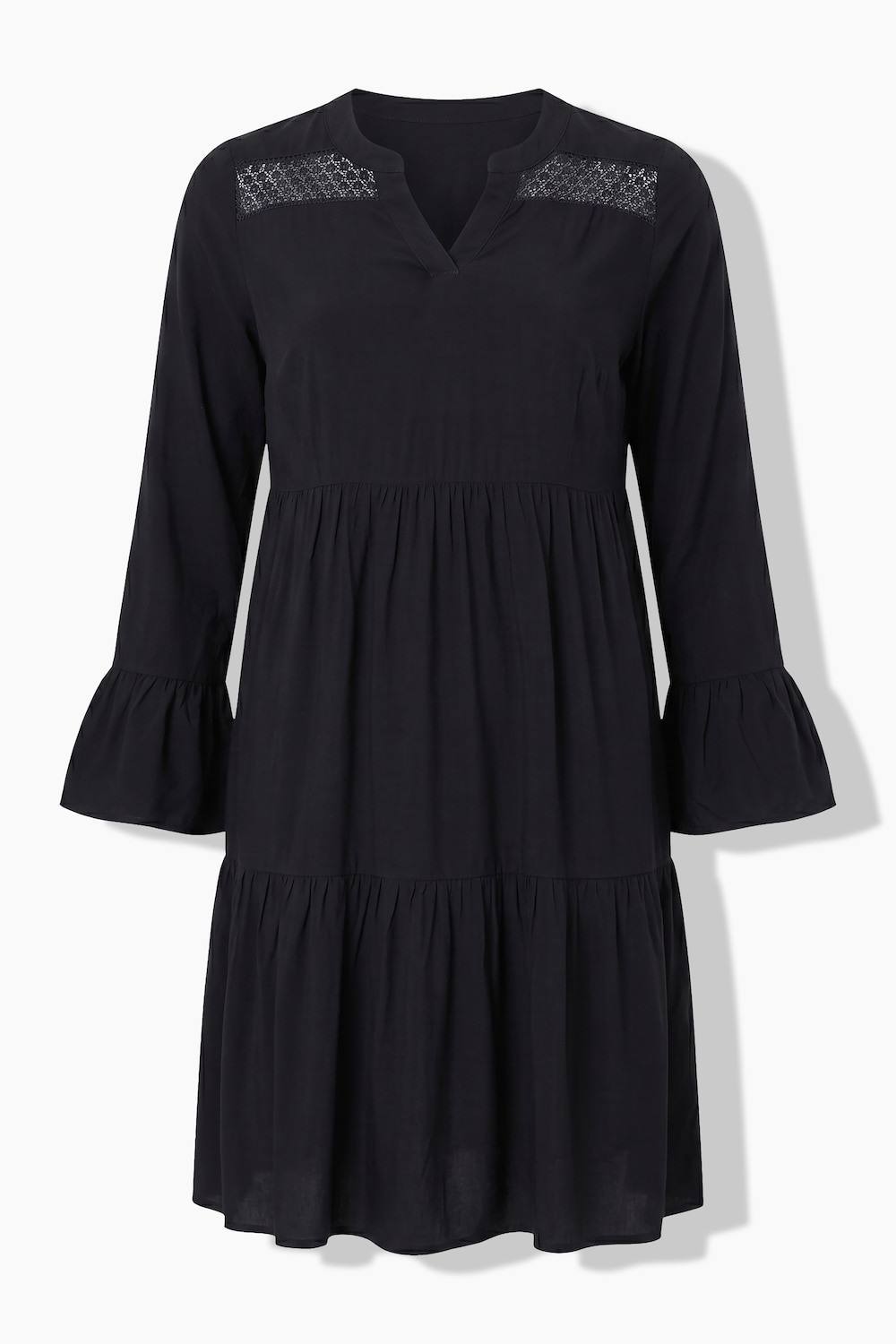 Empire-Kleid, Lochstickerei-Einsätze, Volants