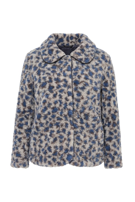 Bunda ve stylu teddy, leopardí vzor, lemování s koženými detaily, košilový límec
