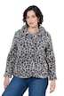 Bunda ve stylu teddy, leopardí vzor, lemování s koženými detaily, košilový límec