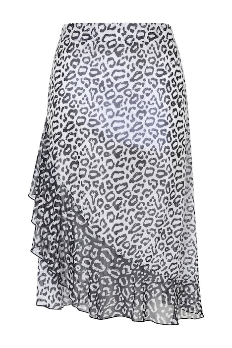 Skirt, A-line, leopard print, diagonal ruffle