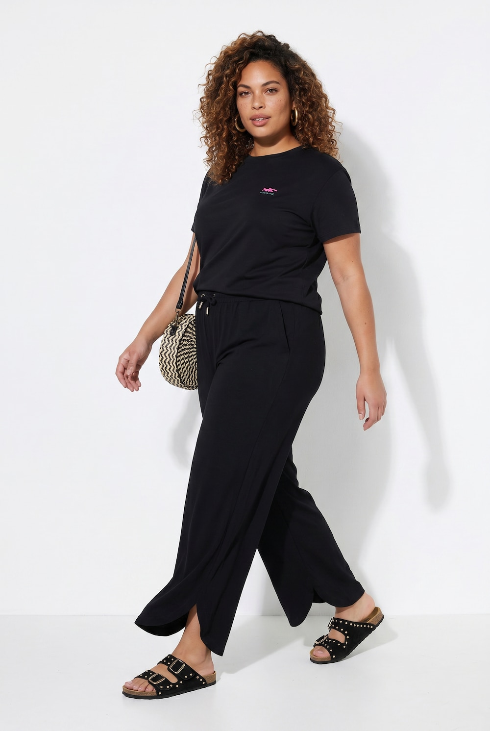 Jersey broek, wijde pasvorm, zoomsplitten