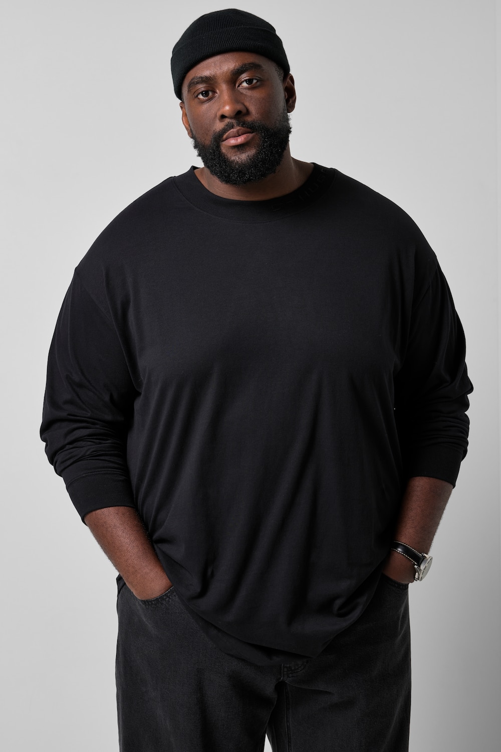 Langærmet trøje, oversized, stående krave, op til 8 XL