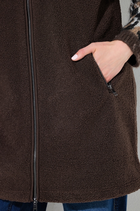 Long-Teddyweste, A-Linie, Kapuze