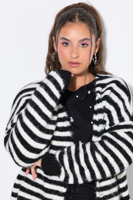 Strickjacke, oversized, Ringel, Langarm