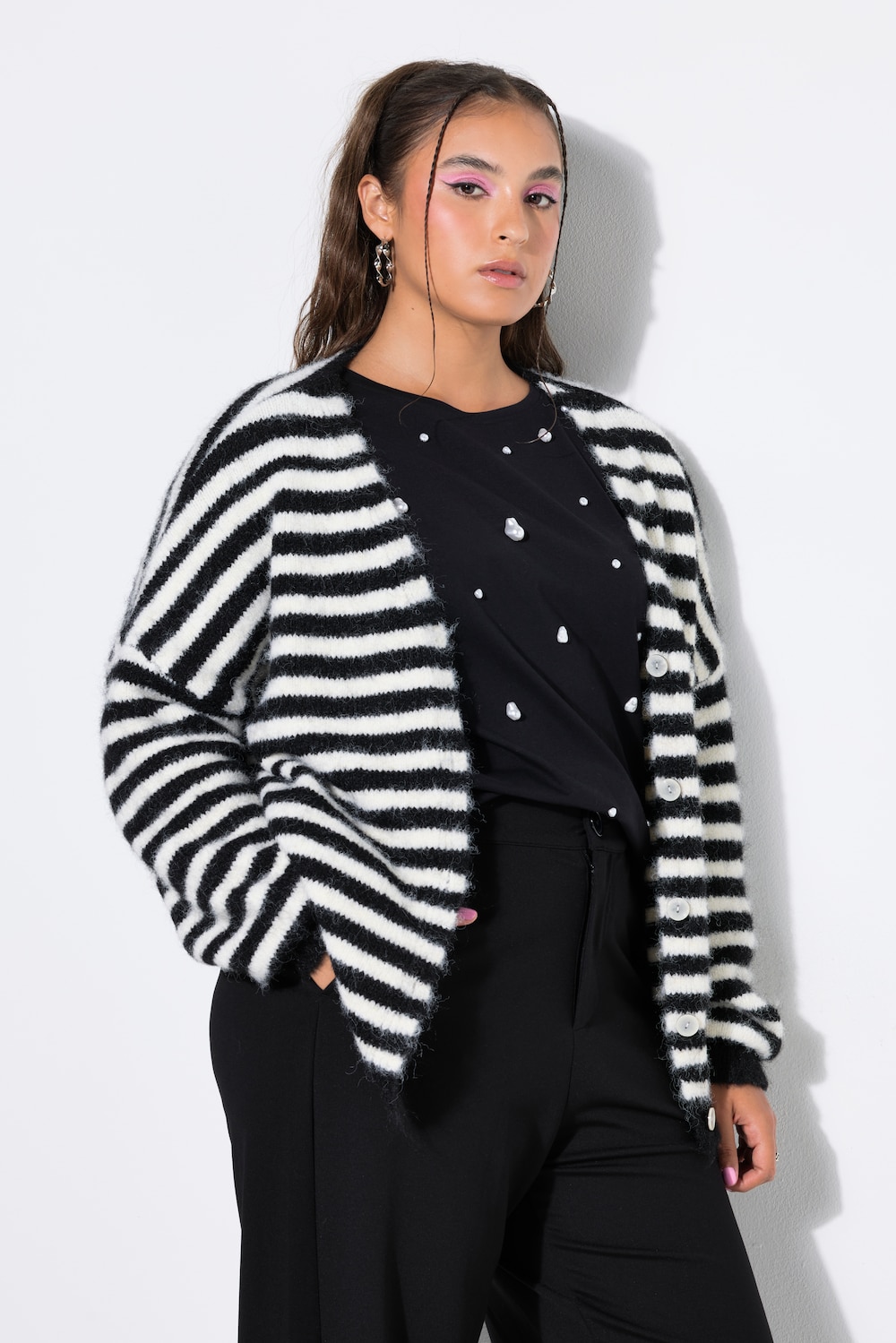 Strickjacke, oversized, Ringel, Langarm