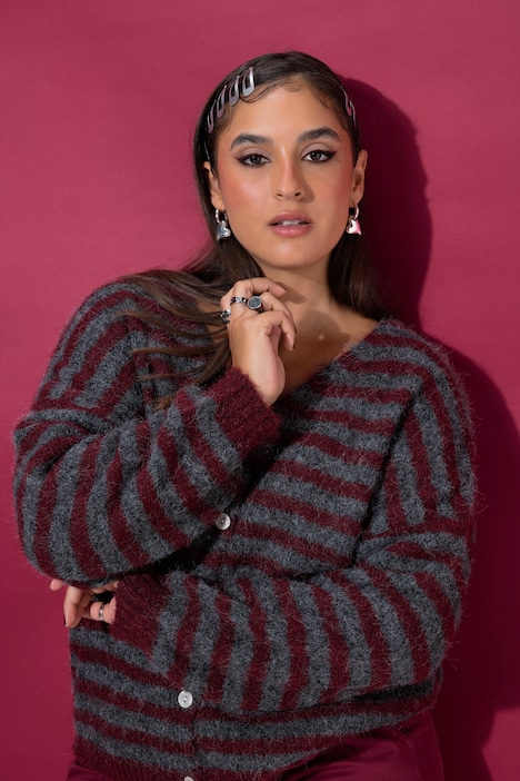 Strickjacke, oversized, Ringel, Langarm