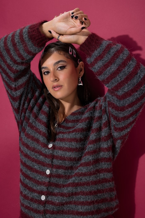 Strickjacke, oversized, Ringel, Langarm