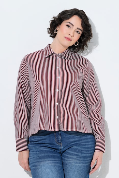 Hemdbluse, Streifen, Motivdruck, Hemdkragen, Langarm