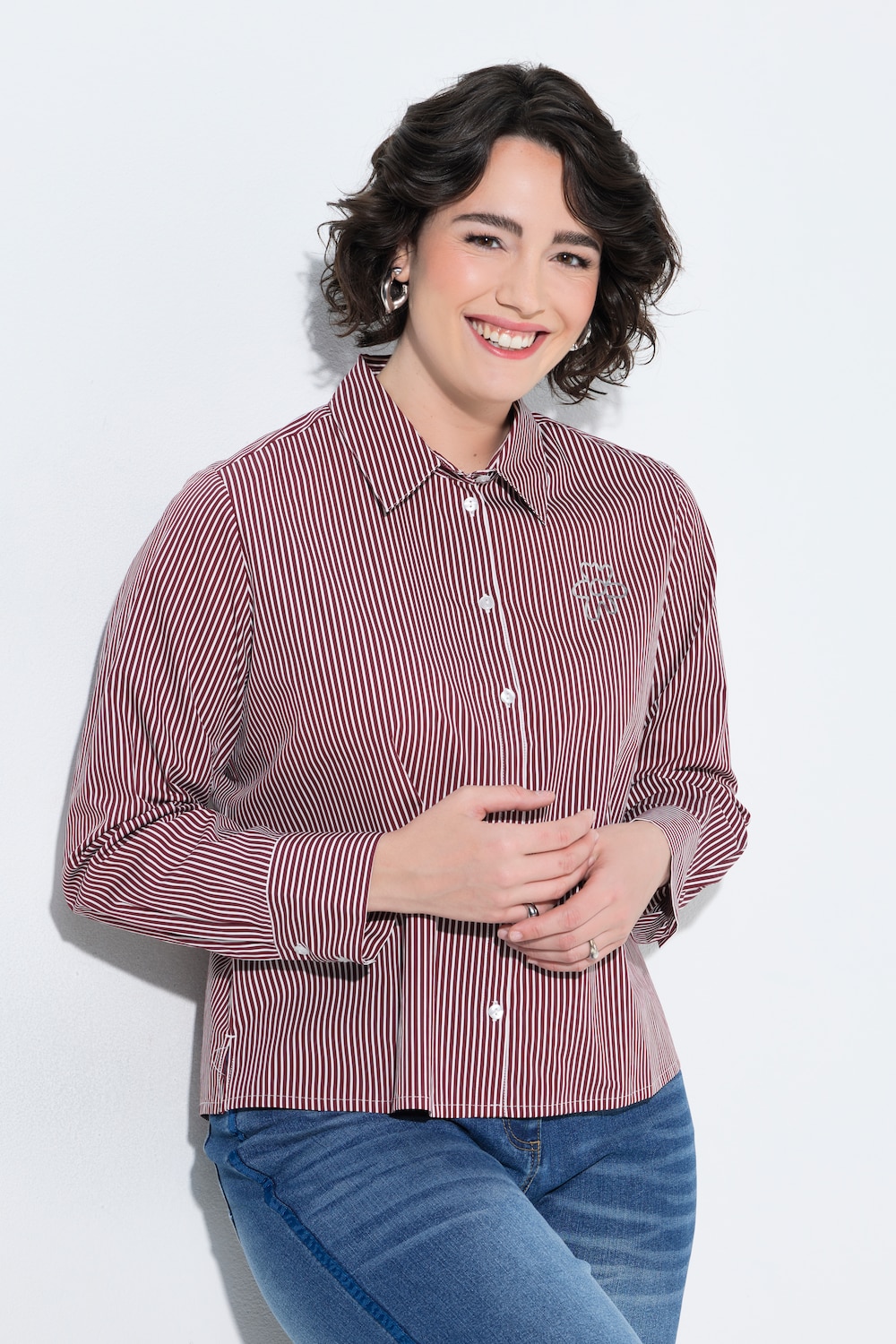 Hemdbluse, Streifen, Motivdruck, Hemdkragen, Langarm