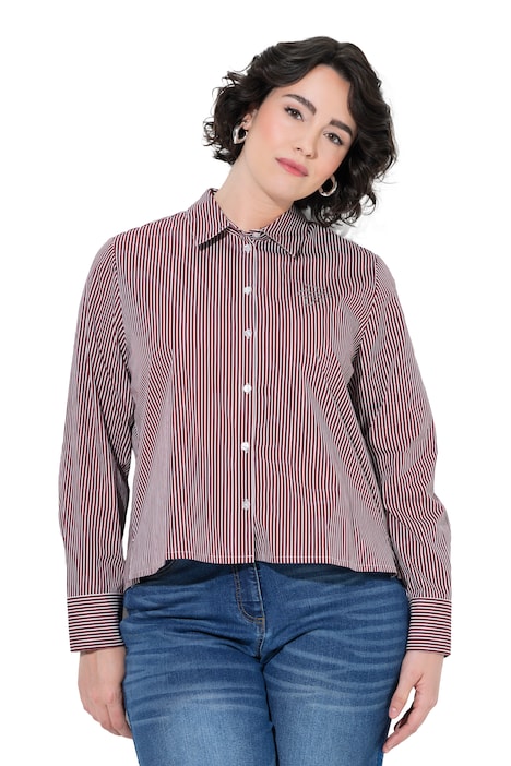 Hemdbluse, Streifen, Motivdruck, Hemdkragen, Langarm