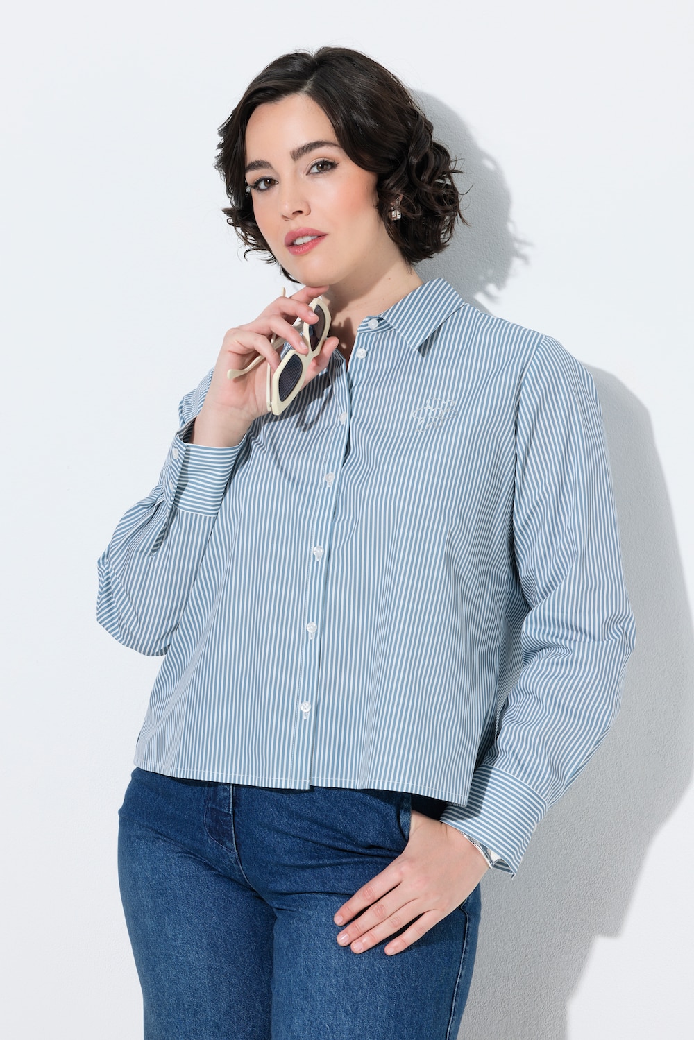 Hemdbluse, Streifen, Motivdruck, Hemdkragen, Langarm