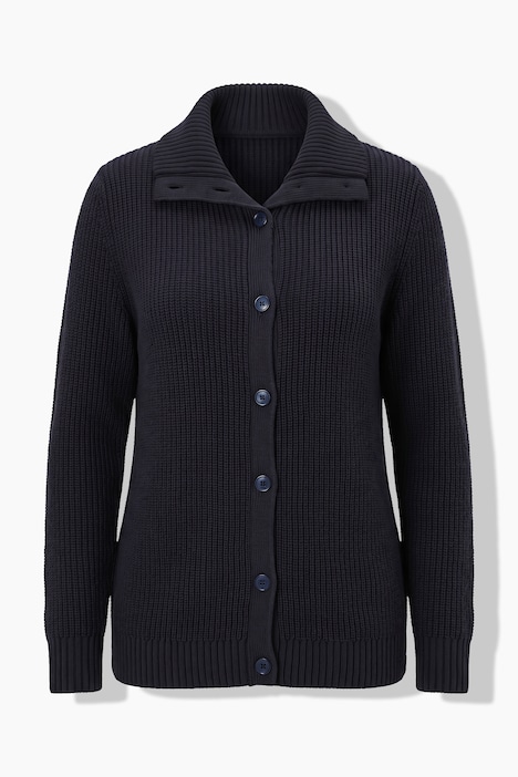 Strickjacke, Rippstrick, Hemdkragen, Langarm