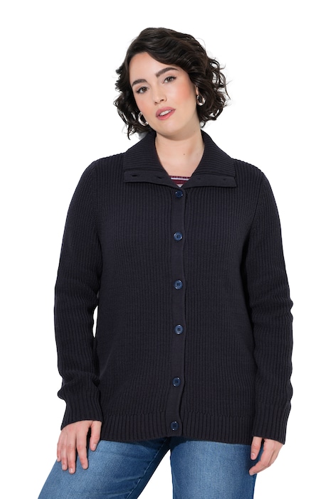 Strickjacke, Rippstrick, Hemdkragen, Langarm